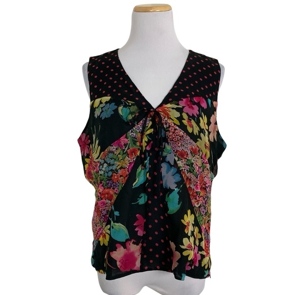 Spenser Jeremy Multicolor 100% Silk Top Women’s L Patchwork Funky Colorful Art - Picture 1 of 15